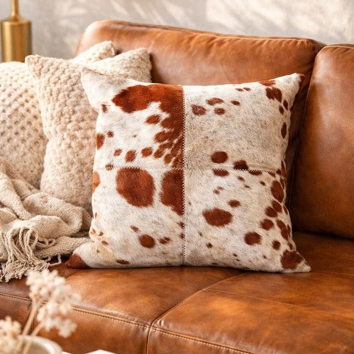 Brown & White Leather Cowhide Cushion Cover 40x40cm