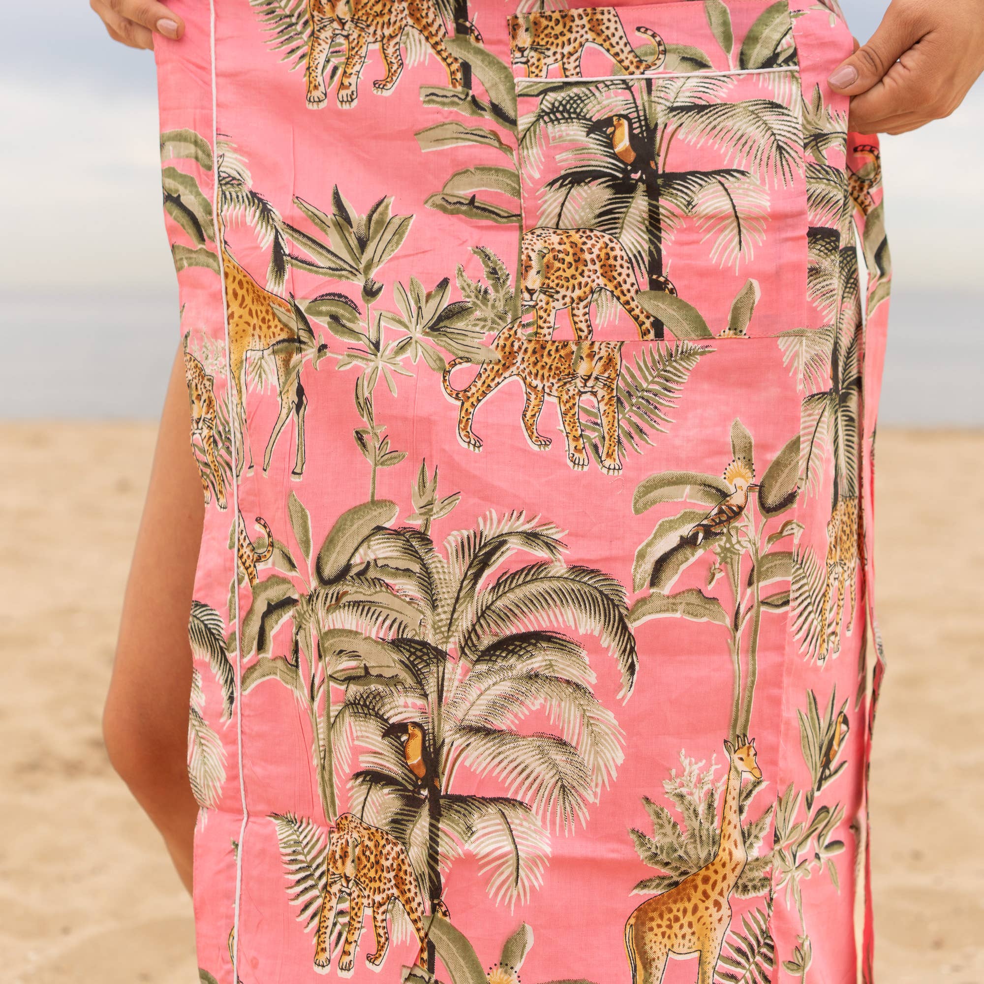 Jungle Safari Pink Women's Cotton Kimono Robe