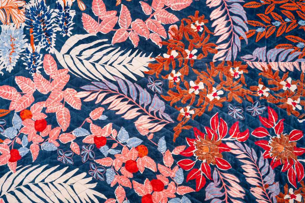 Tropical Garden Velvet Quilt - Bird & Floral Design