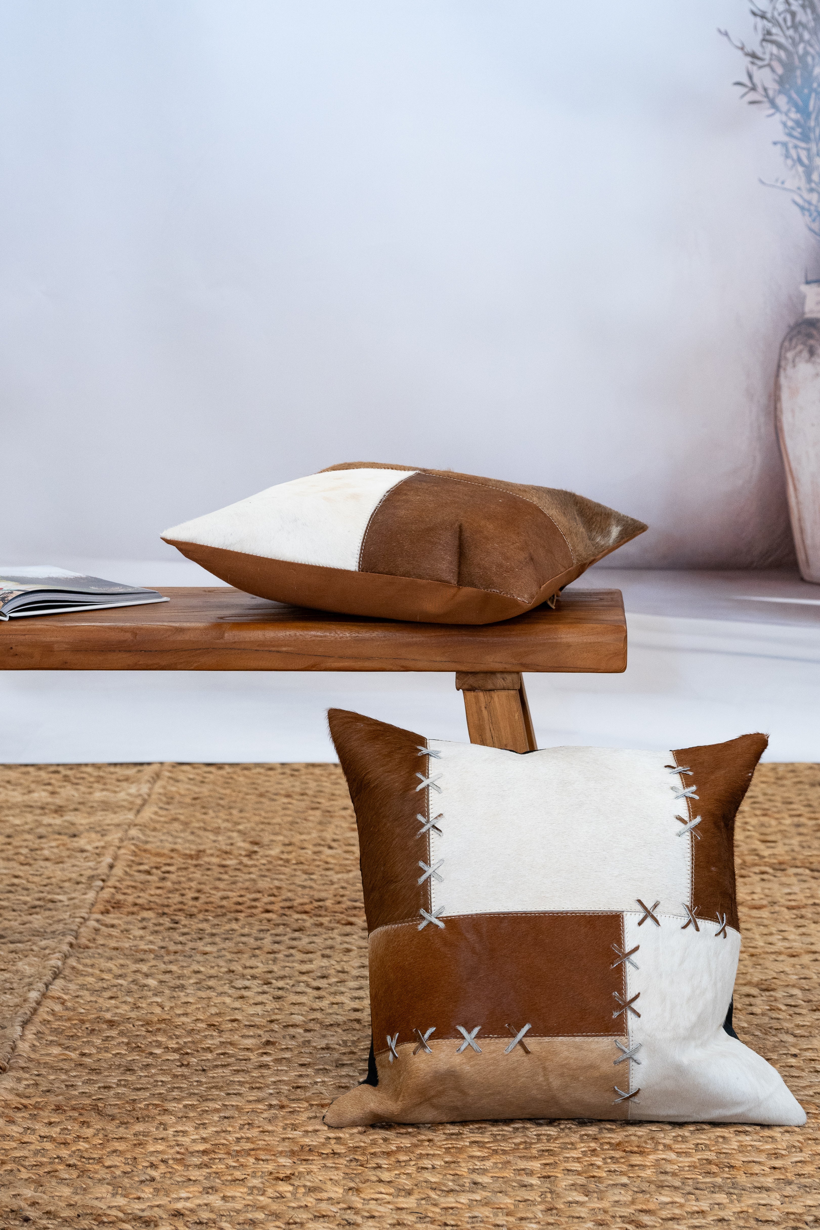 Handmade Patchwork Cowhide Cushion - Rustic Luxe 45x45