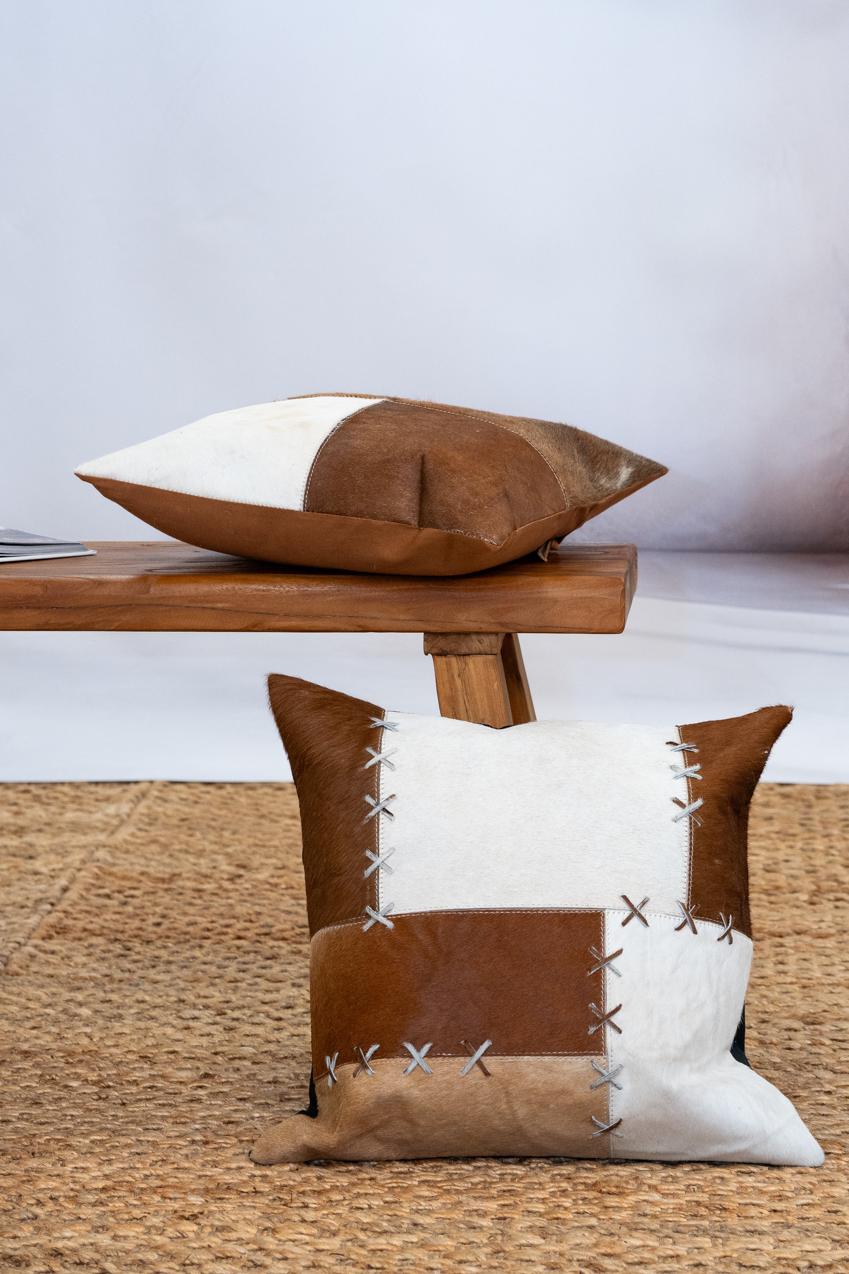 Handmade Patchwork Cowhide Cushion - Rustic Luxe 45x45