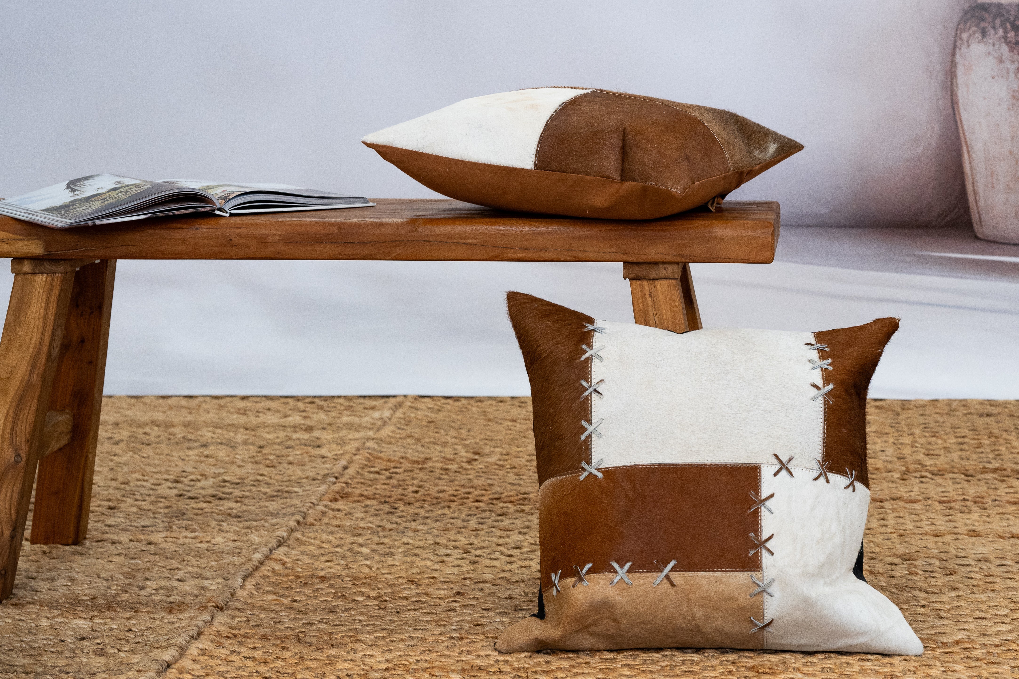 Handmade Patchwork Cowhide Cushion - Rustic Luxe 45x45