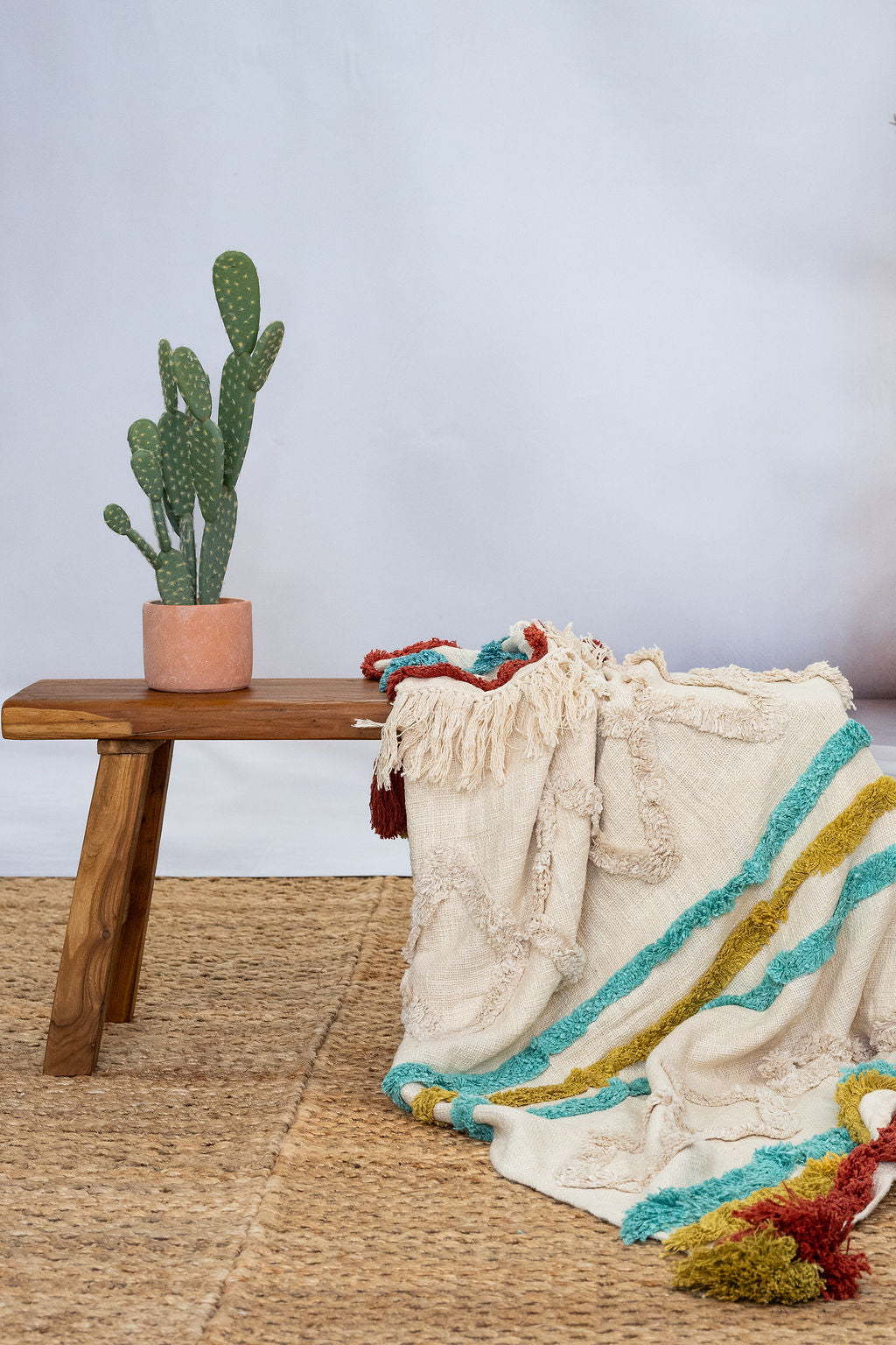 Boho Cotton Throw Blanket - Handwoven Textured Design with Tassel Finish | 125x175cm