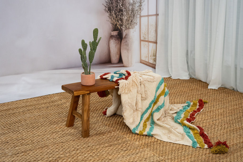 Boho Cotton Throw Blanket - Handwoven Textured Design with Tassel Finish | 125x175cm