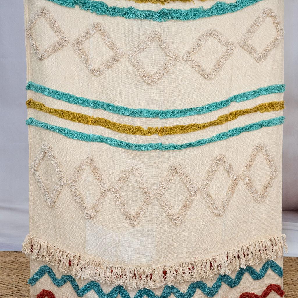 Boho Cotton Throw Blanket - Handwoven Textured Design with Tassel Finish | 125x175cm