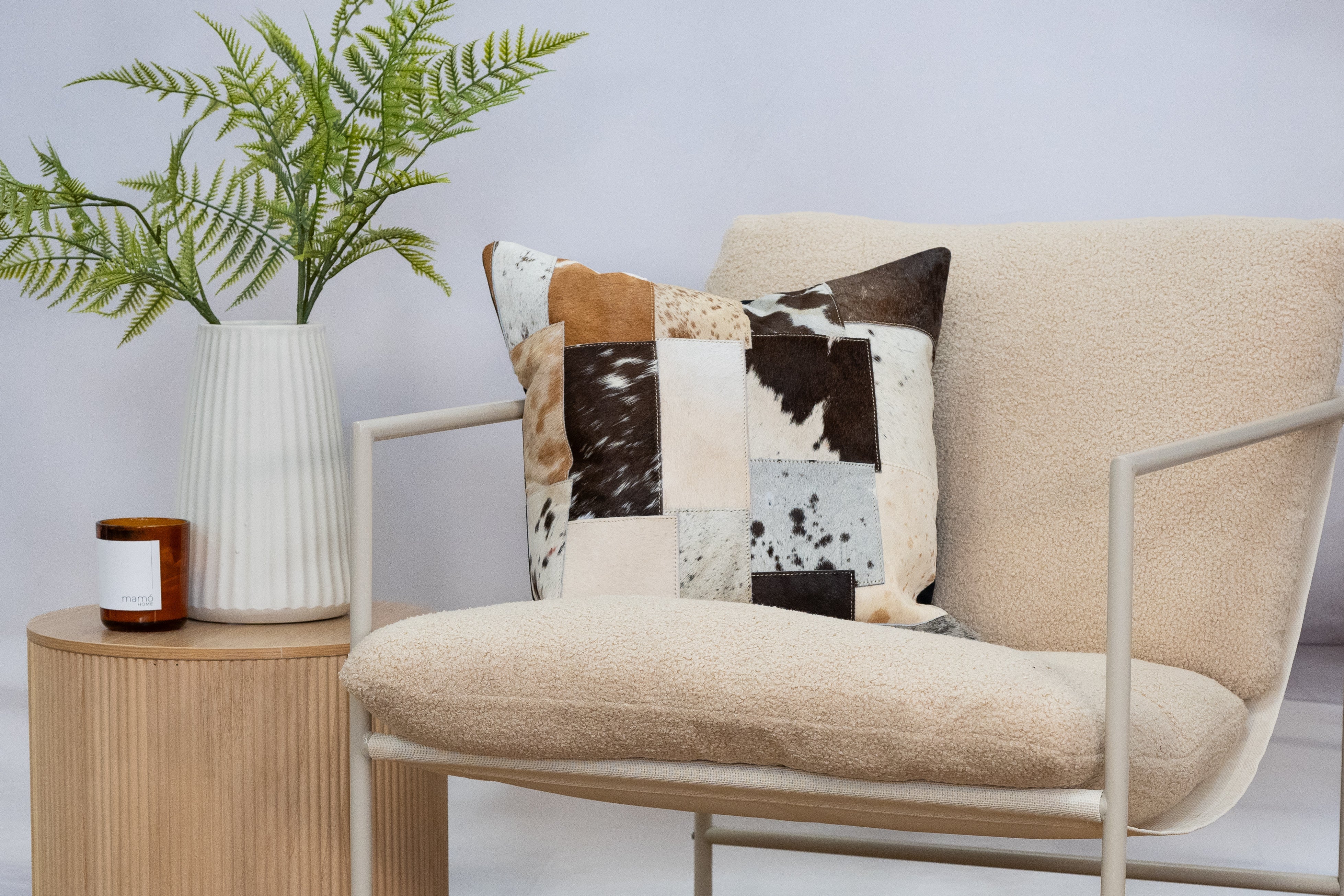 Patchwork Cowhide Leather Cushion Cover - Handmade 45x45