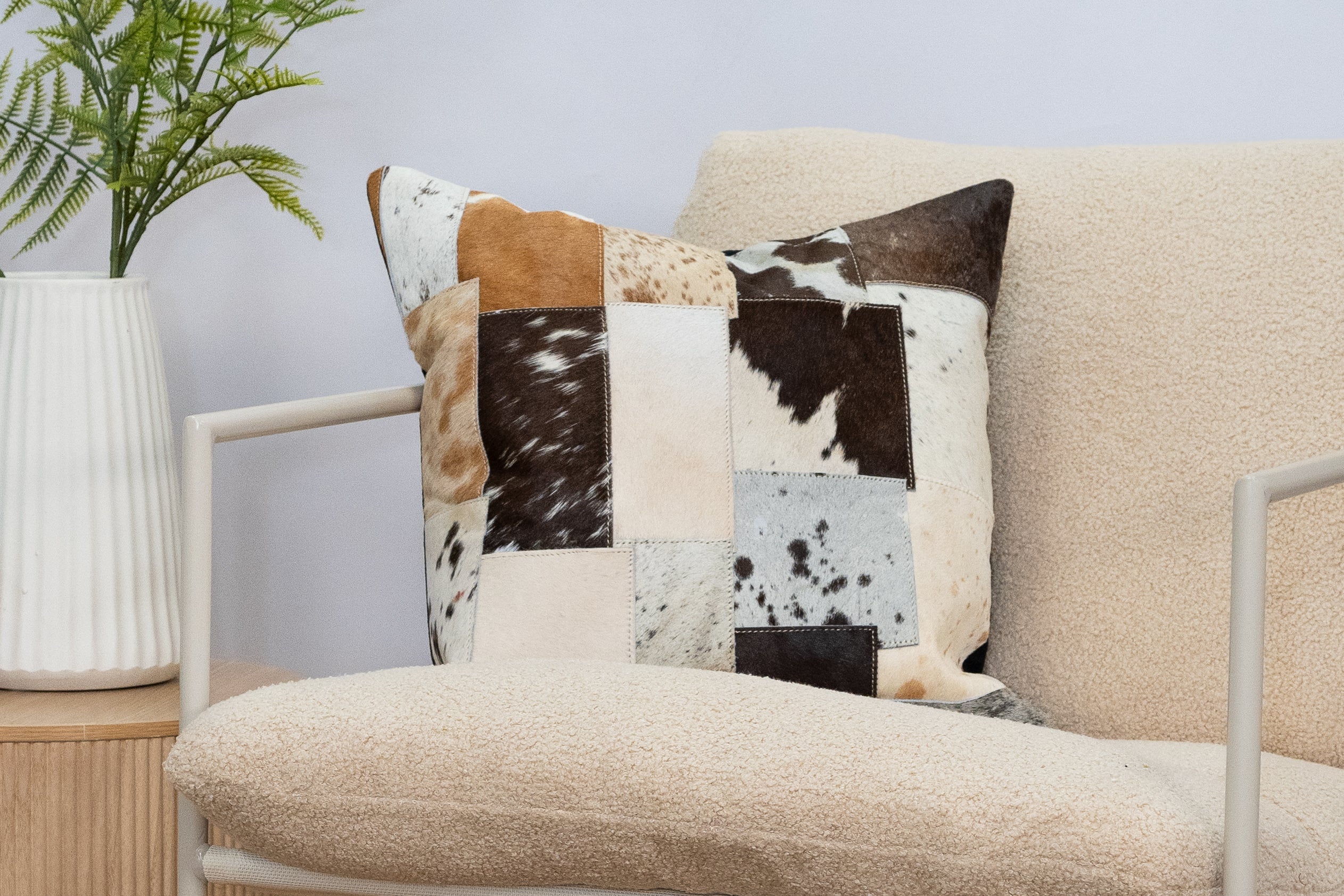Patchwork Cowhide Leather Cushion Cover - Handmade 45x45