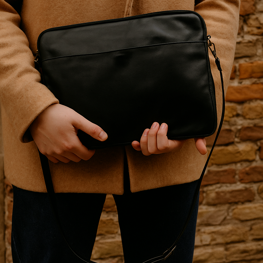 Midnight Noir Leather Laptop Sleeve - Sleek Fit