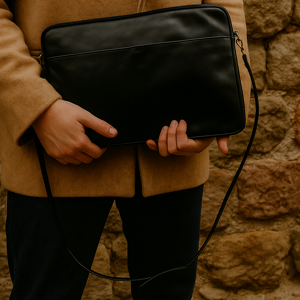 Midnight Noir Leather Laptop Sleeve - Sleek Fit