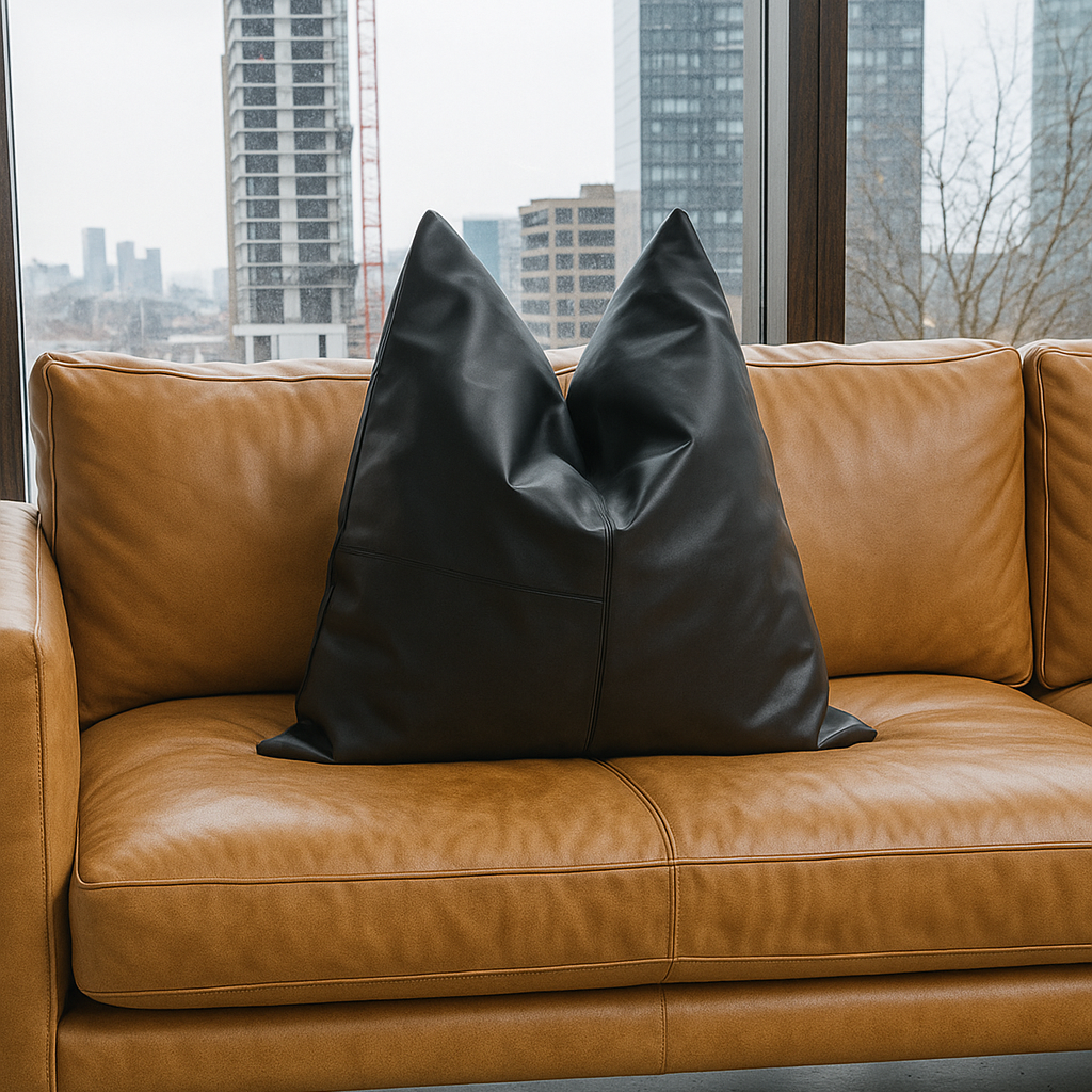 Midnight Luxe Leather & Cotton Cushion Cover