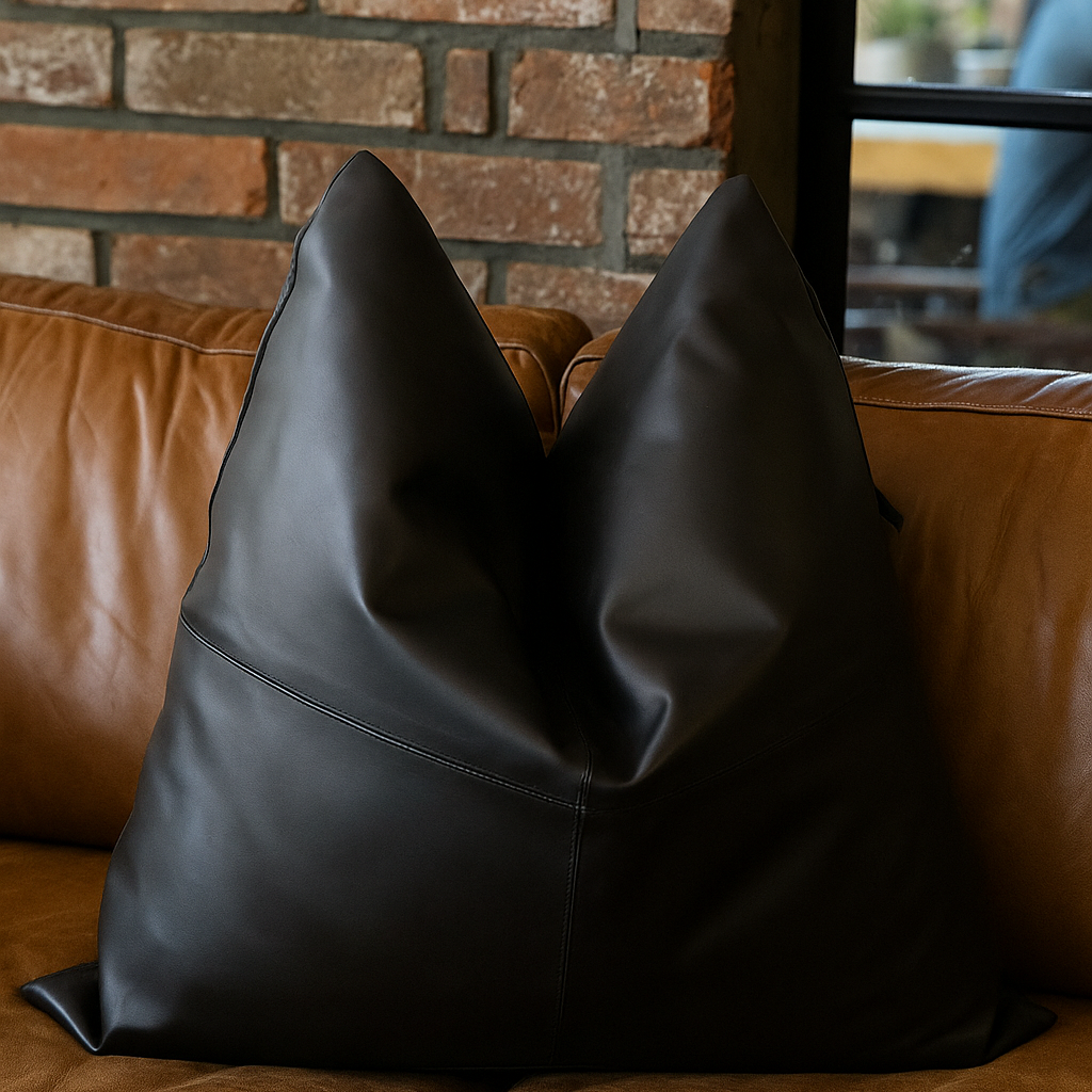 Midnight Luxe Leather & Cotton Cushion Cover