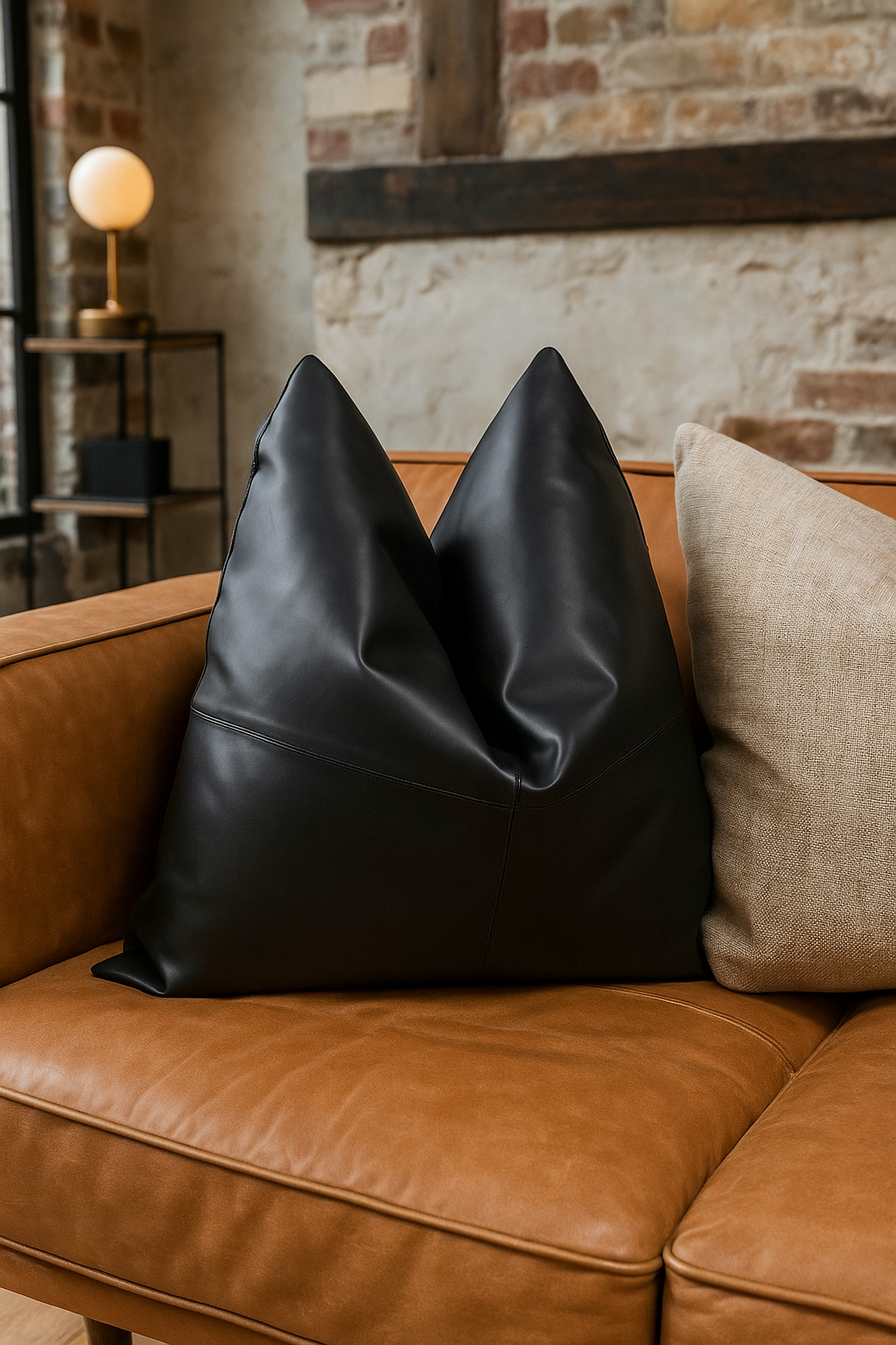 Midnight Luxe Leather & Cotton Cushion Cover