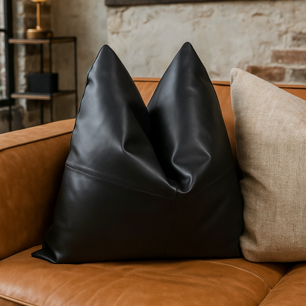 Midnight Luxe Leather & Cotton Cushion Cover