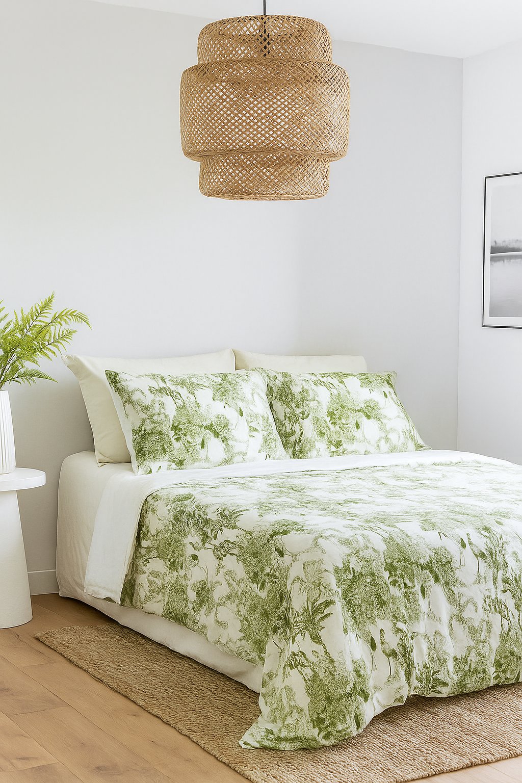 Green Toile Botanical Cotton Quilt Set - Reversible