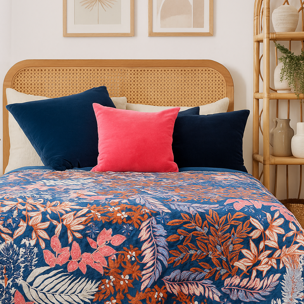 Tropical Garden Velvet Quilt - Bird & Floral Design
