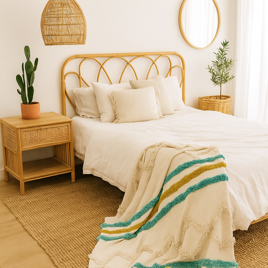 Boho Cotton Throw Blanket - Handwoven Textured Design with Tassel Finish | 125x175cm