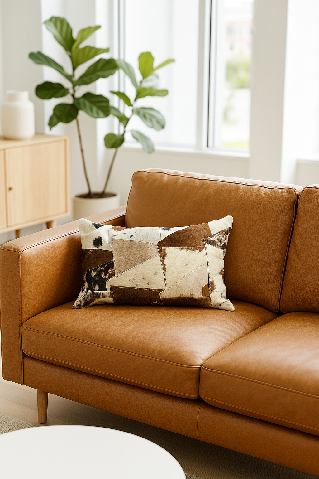 Lumbar Patchwork Cowhide Leather Cushion - Rustic Luxe
