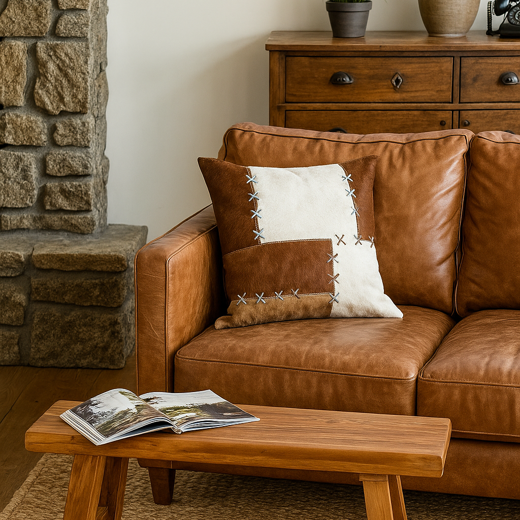 Handmade Patchwork Cowhide Cushion - Rustic Luxe 45x45