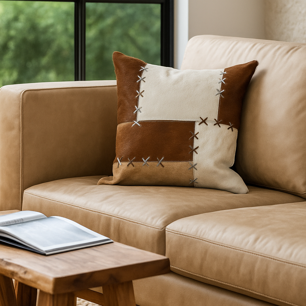 Handmade Patchwork Cowhide Cushion - Rustic Luxe 45x45