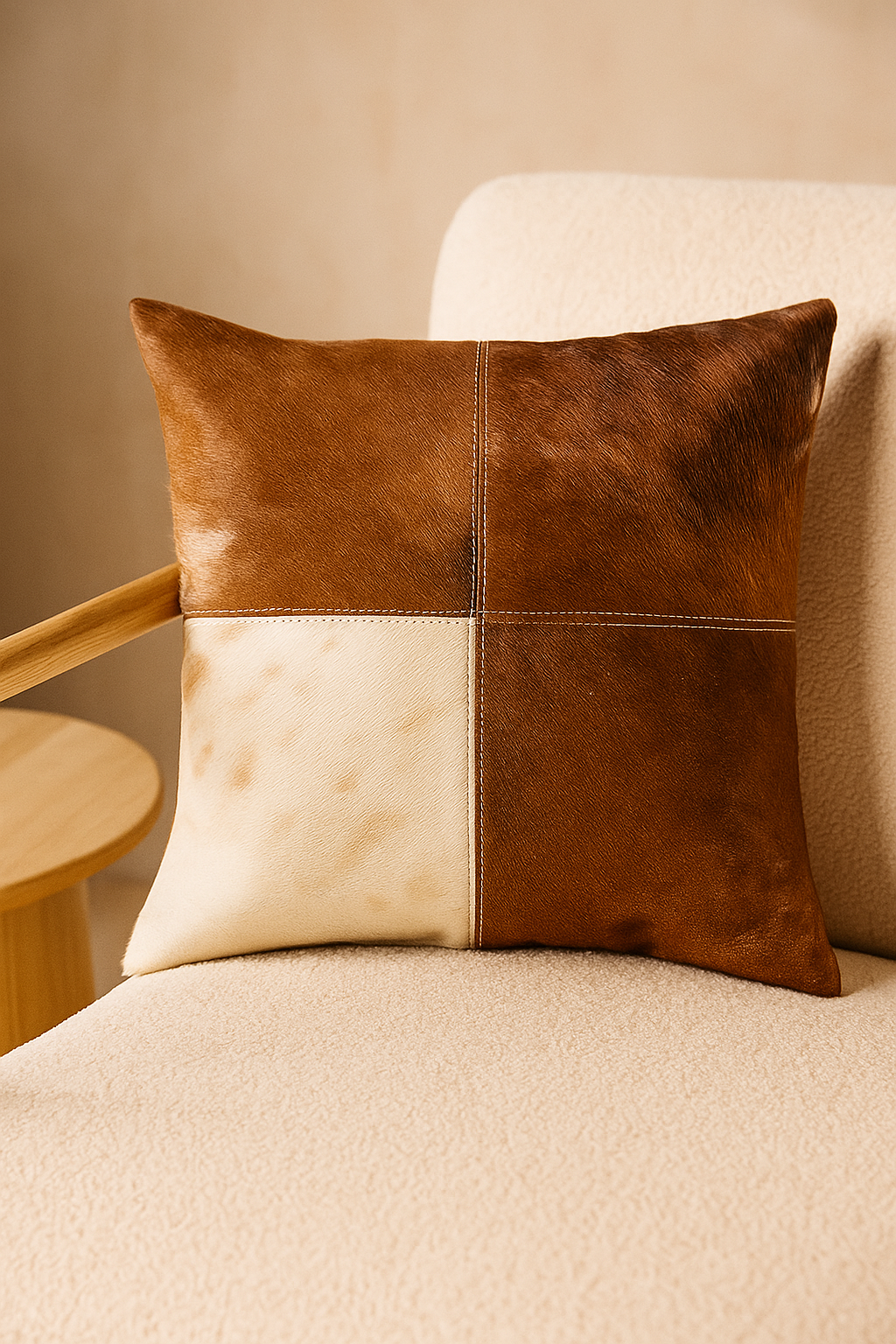 Cowhide Leather Cushion Cover - Natural Patchwork 45x45