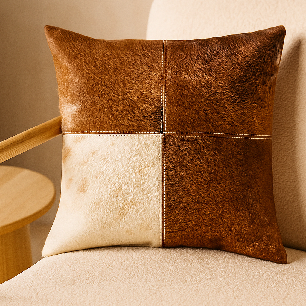 Cowhide Leather Cushion Cover - Natural Patchwork 45x45