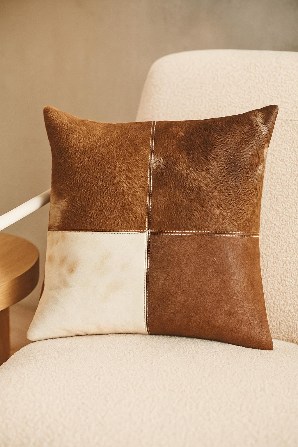 Cowhide Leather Cushion Cover - Natural Patchwork 45x45