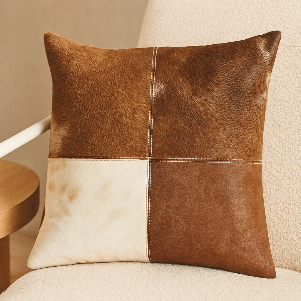Cowhide Leather Cushion Cover - Natural Patchwork 45x45