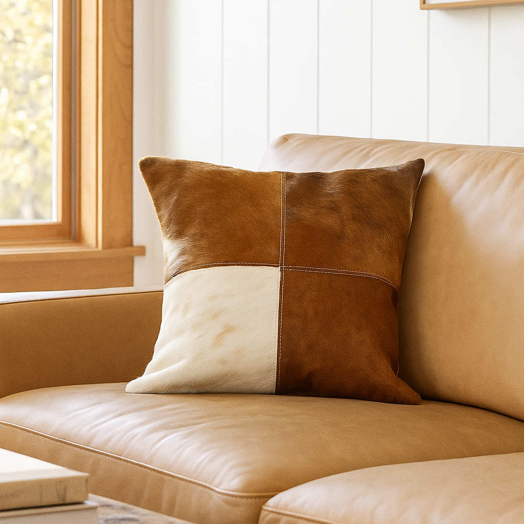 Cowhide Leather Cushion Cover - Natural Patchwork 45x45