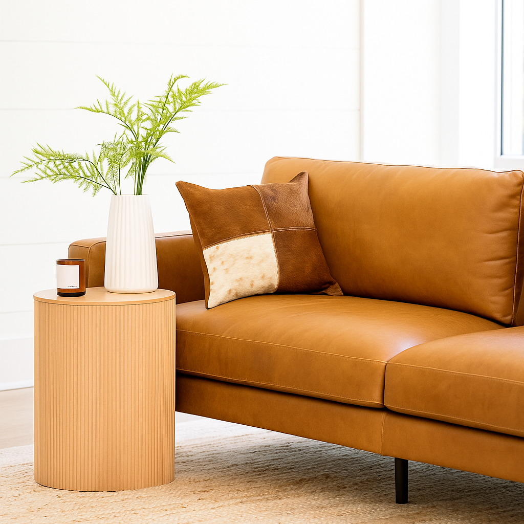 Cowhide Leather Cushion Cover - Natural Patchwork 45x45