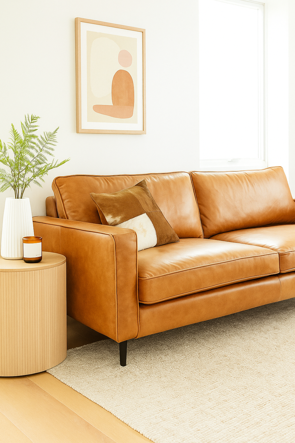 Cowhide Leather Cushion Cover - Natural Patchwork 45x45
