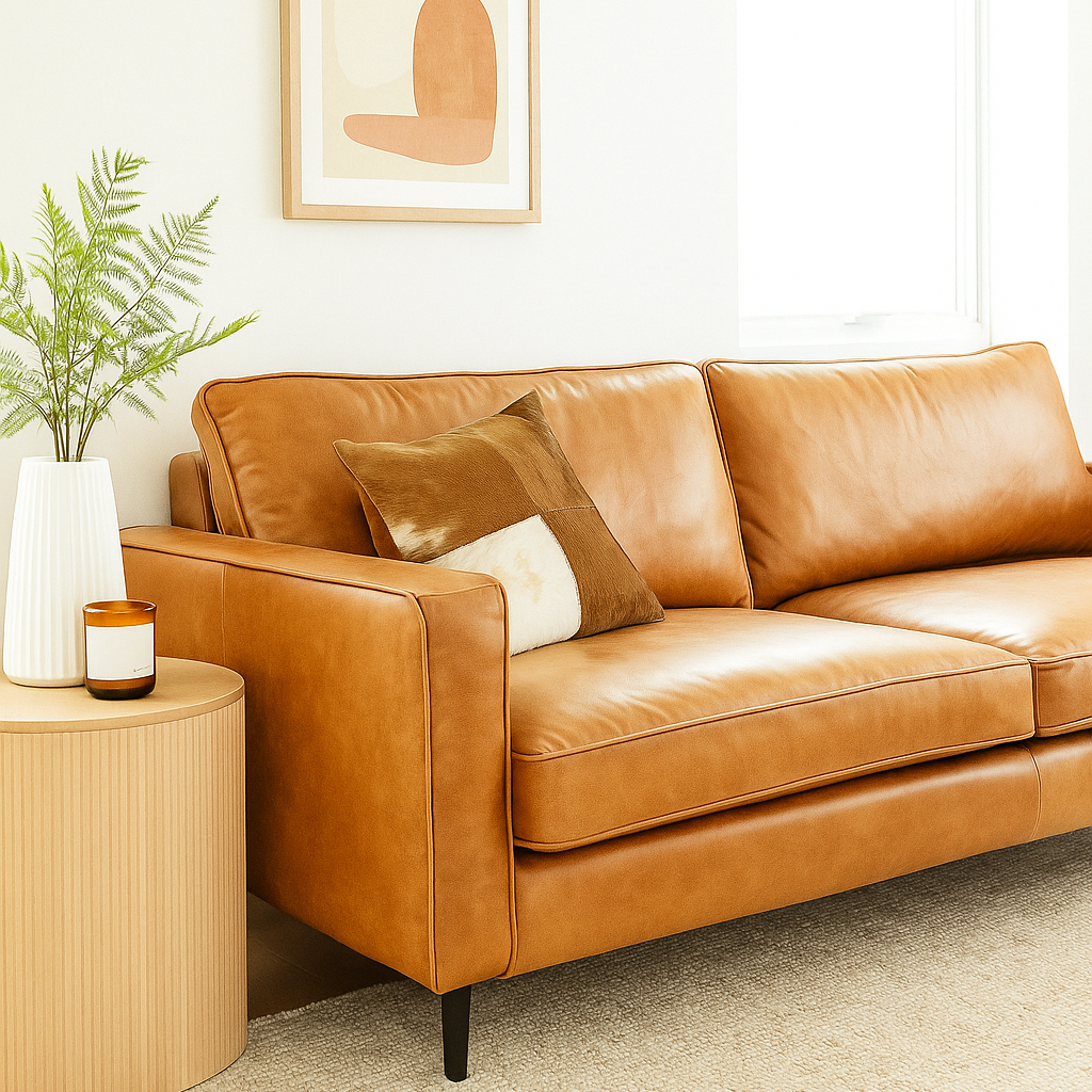Cowhide Leather Cushion Cover - Natural Patchwork 45x45