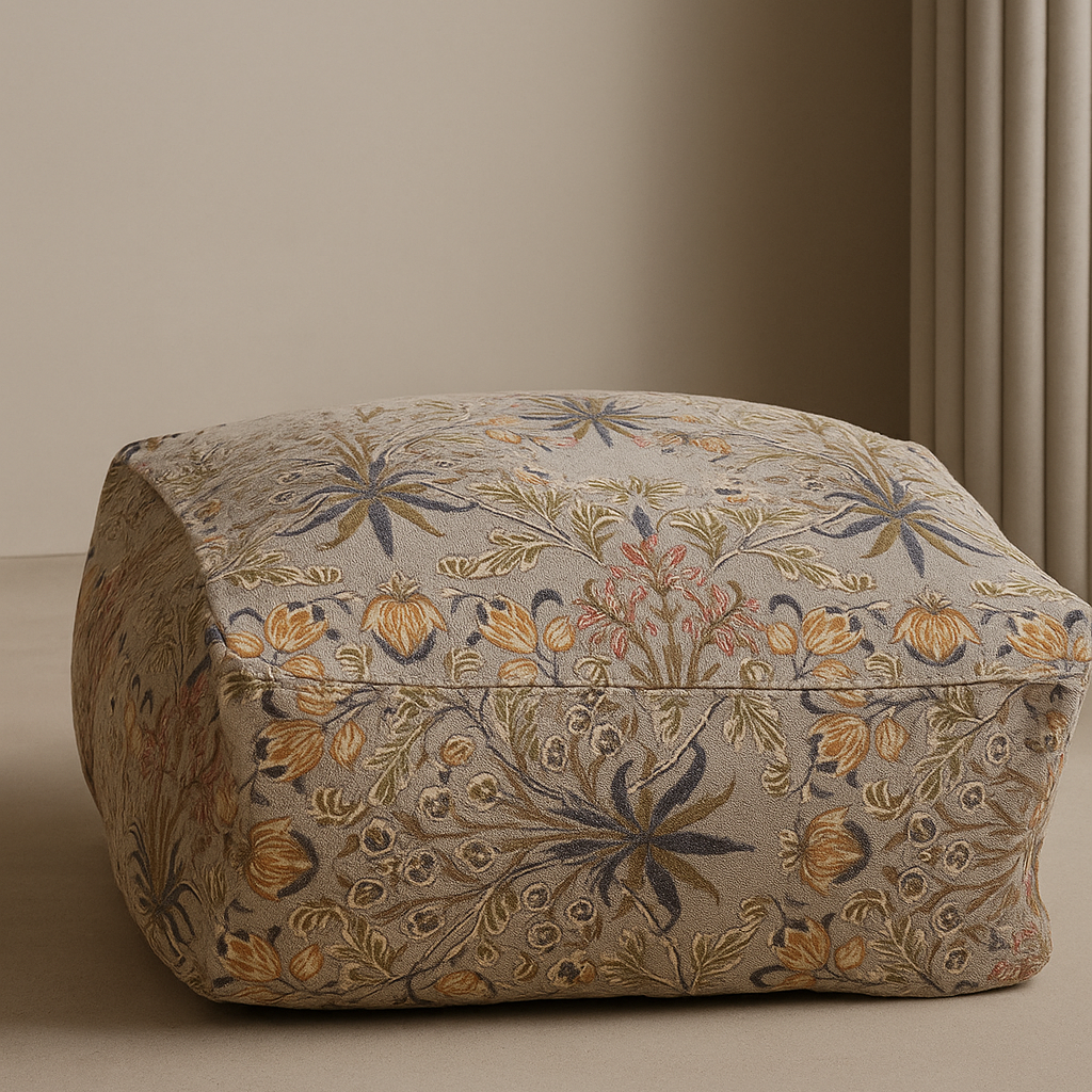 Moroccan footstool and pouf cushion cover featuring Tree Mix artwork