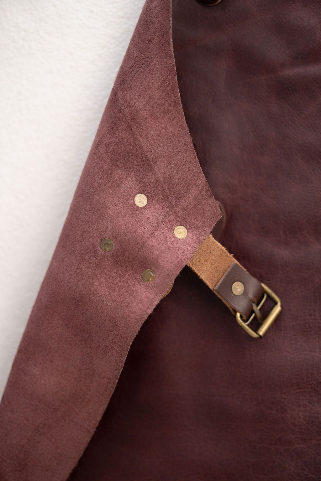 High quality espresso brown leather apron with strong stitching detail