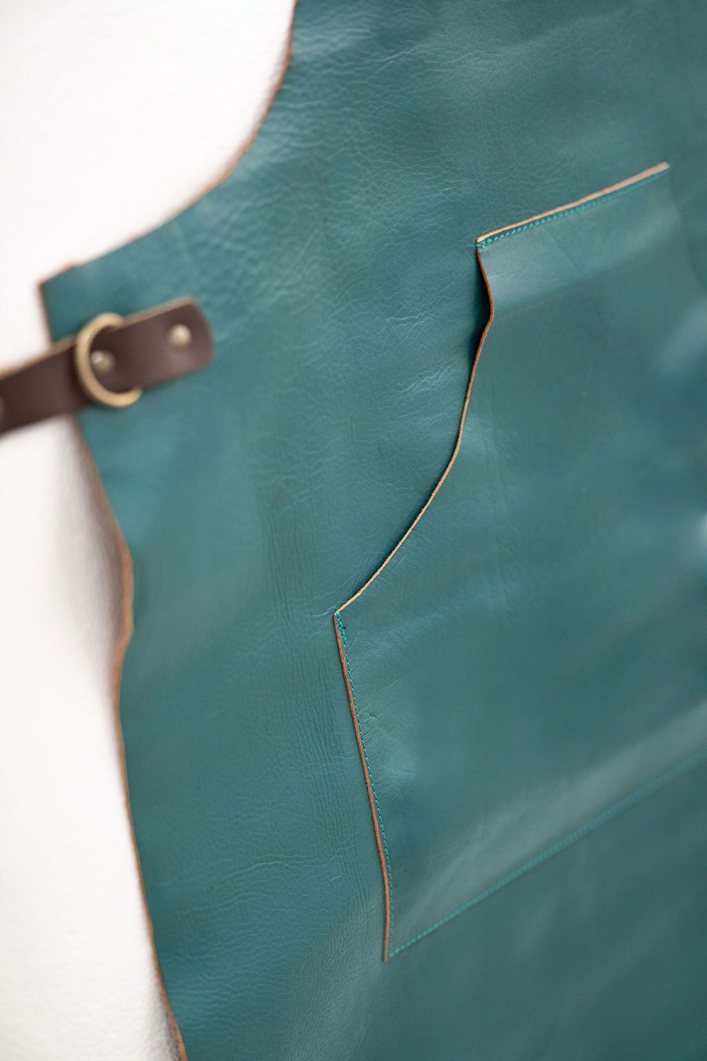 Stylish ocean teal leather apron signature artisan design