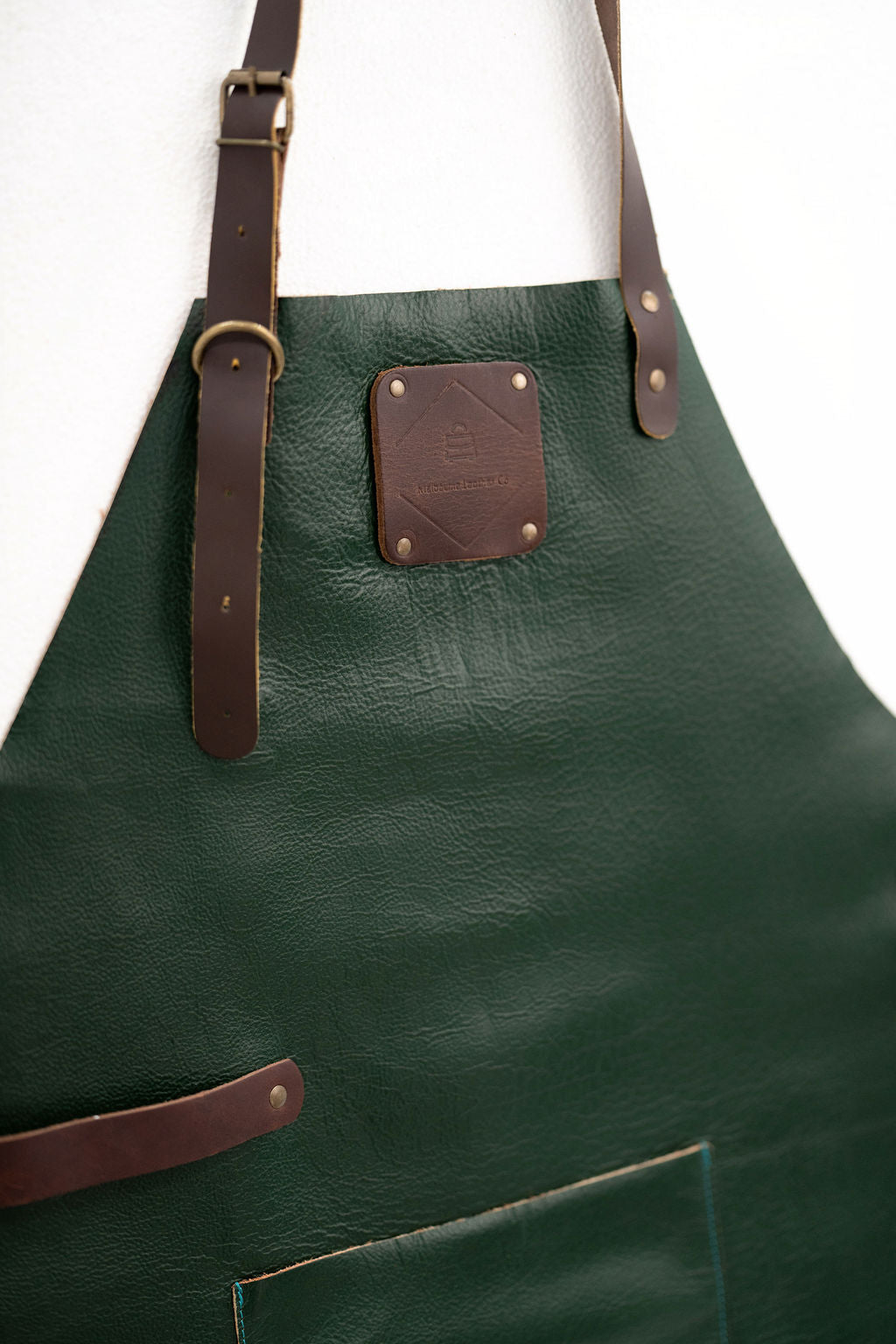 Elegant forest green leather apron premium quality for professionals