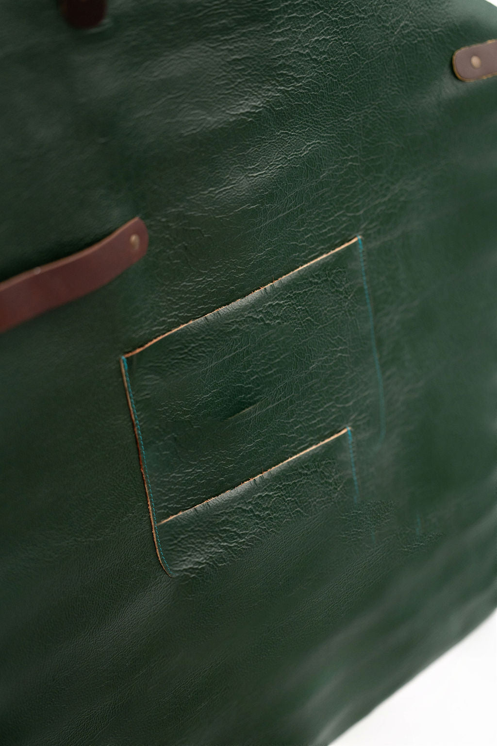 Stylish forest green leather apron signature design for makers