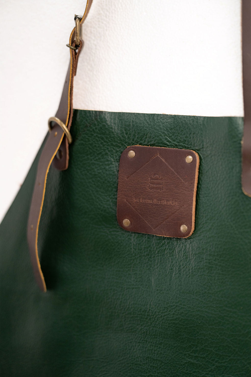 Professional forest green leather apron for barbers and craftsmen