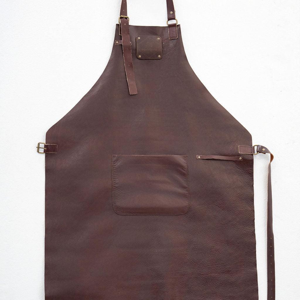 Stylish handmade chestnut leather apron for kitchen and workshop