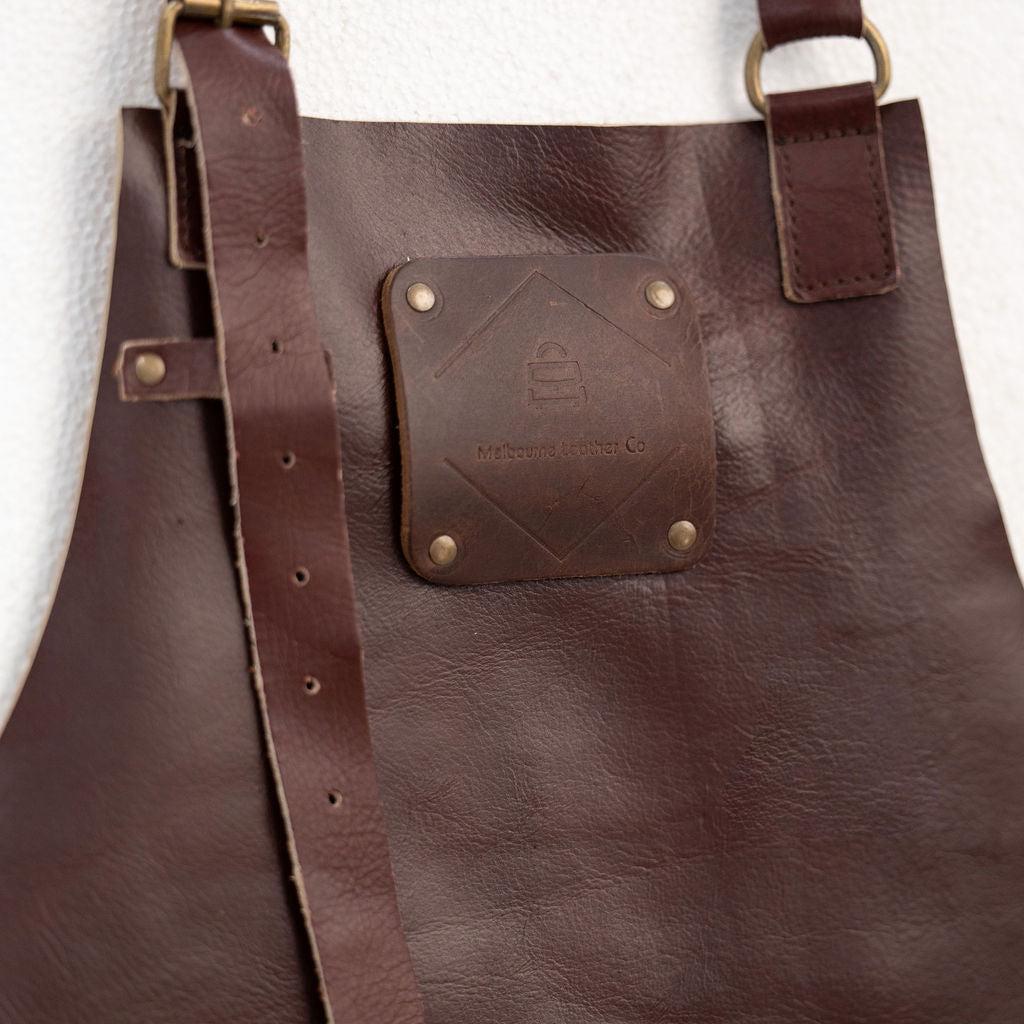 Boho-Eclectica classic chestnut handmade leather apron with timeless design