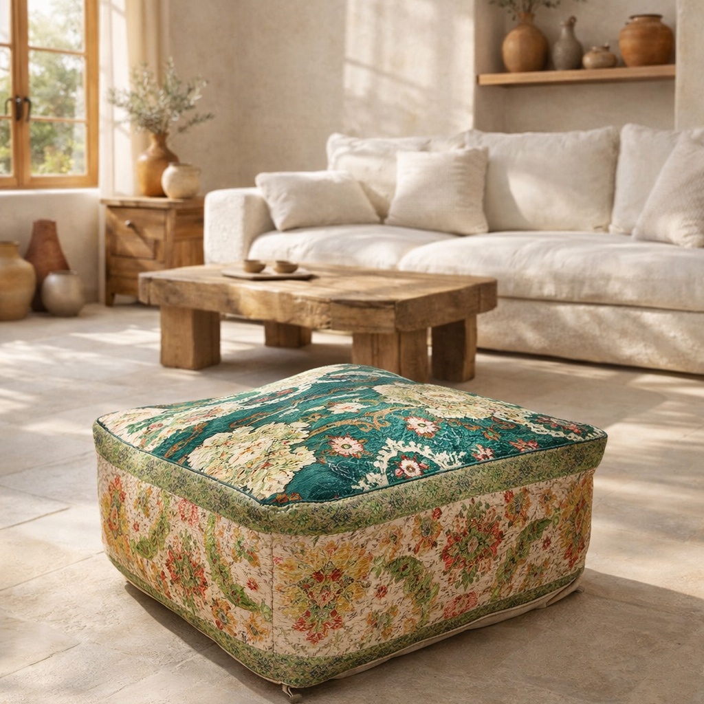 Handcrafted vintage kilim floor cushion cover made from durable cotton fabric