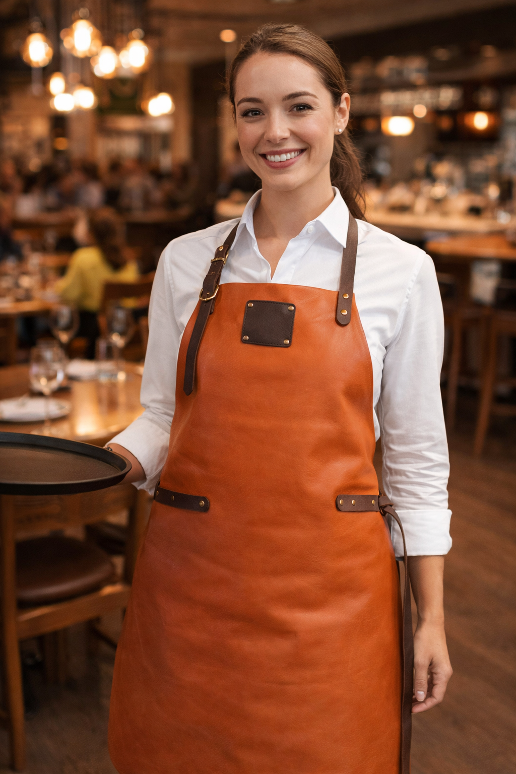 Cognac tan leather apron signature premium work apron 80x60 cm