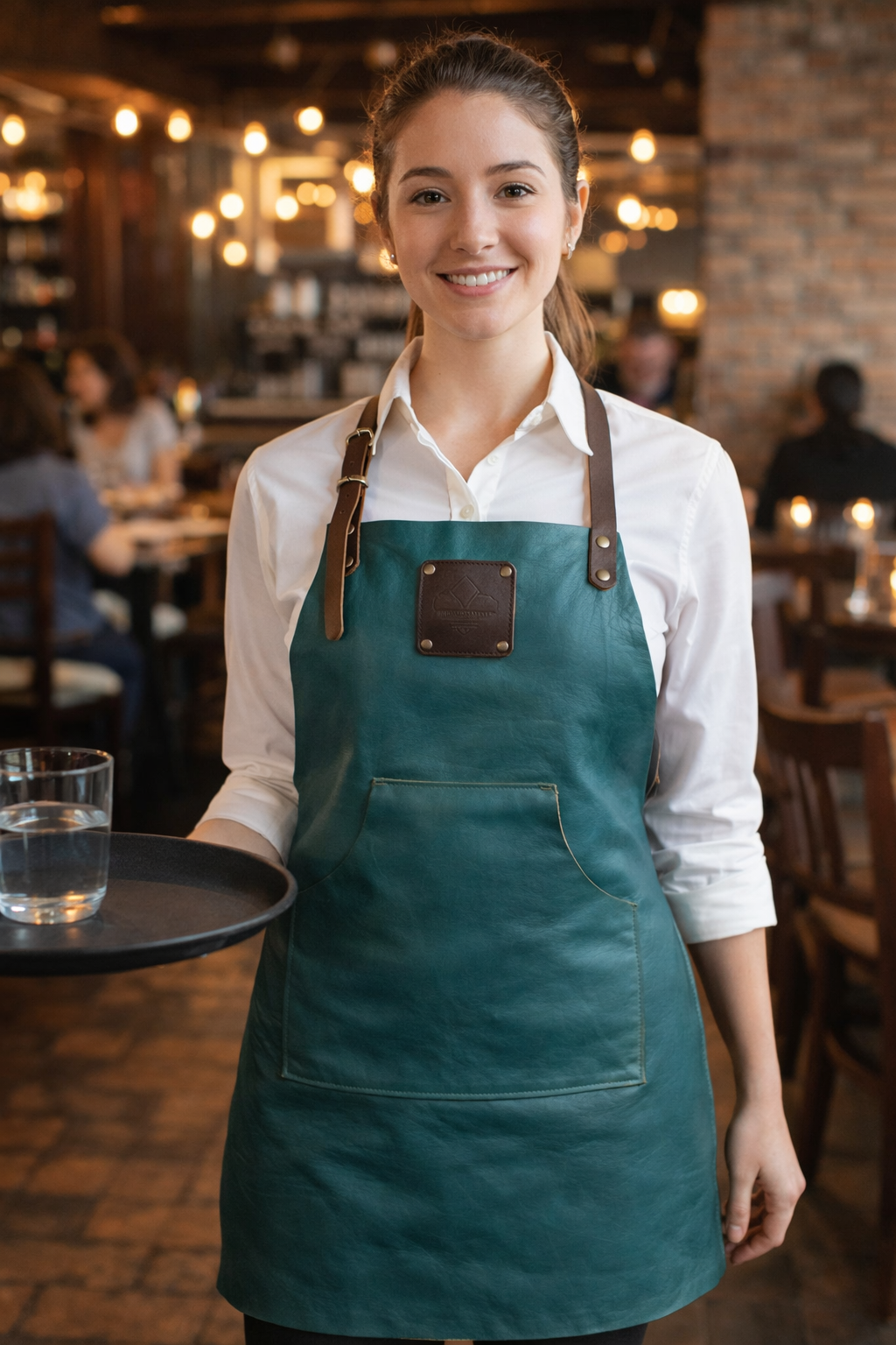 Premium ocean teal leather apron full length for artisans and chefs