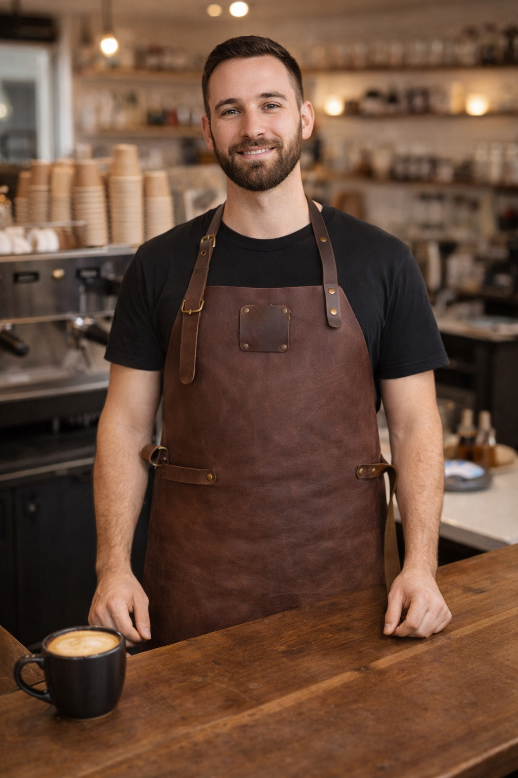 Premium espresso brown leather apron full length for artisans and chefs