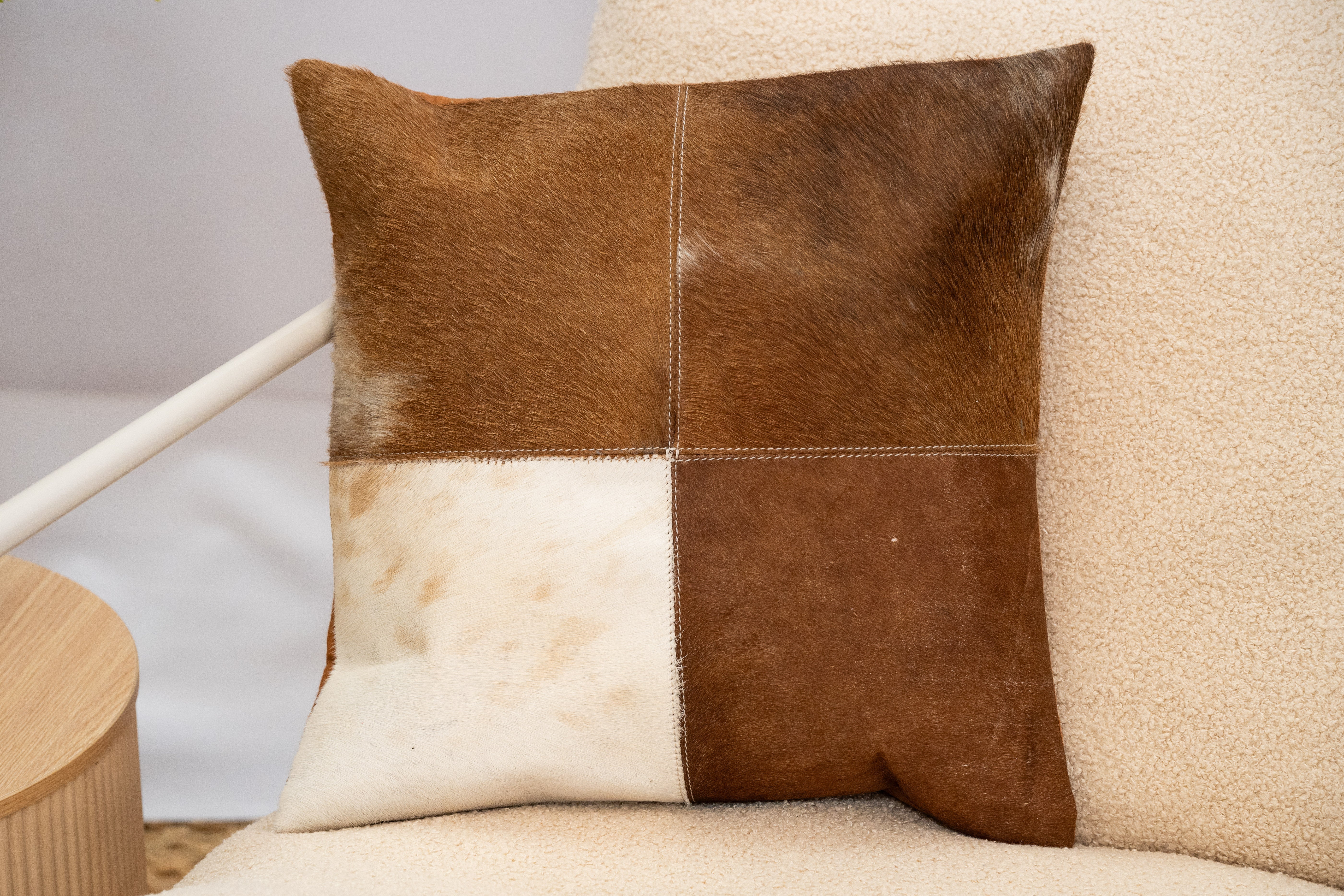 Cowhide Leather Cushion Cover - Natural Patchwork 45x45