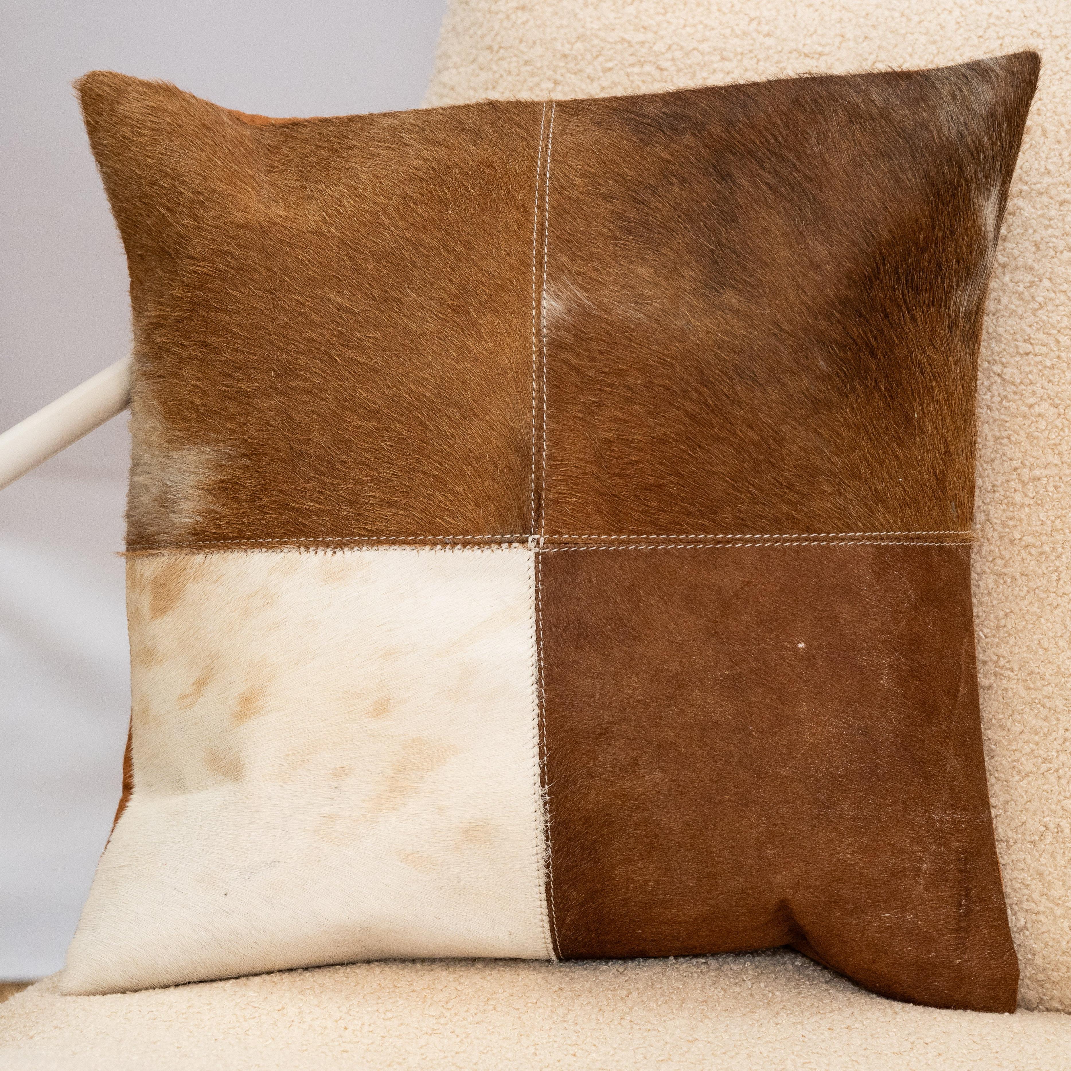 Cowhide Leather Cushion Cover - Natural Patchwork 45x45