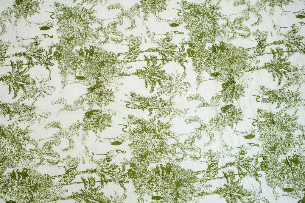 Green Toile Botanical Cotton Quilt Set - Reversible
