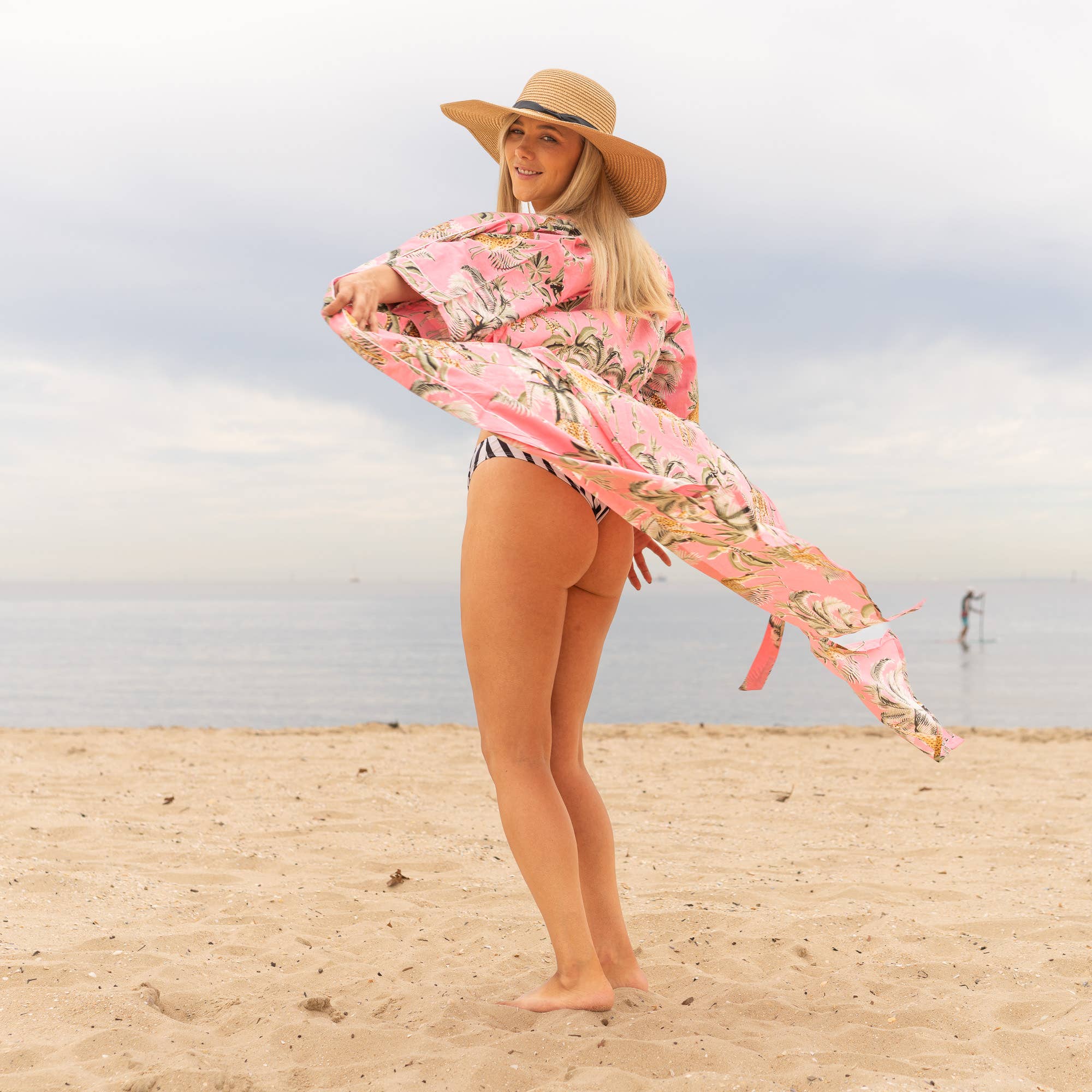 Jungle Safari Pink Women's Cotton Kimono Robe