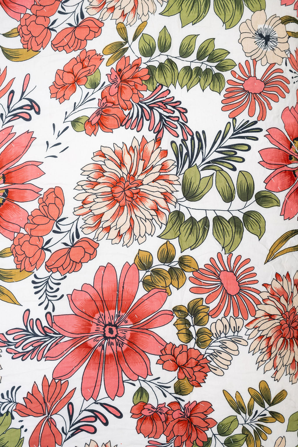 Coral Bloom Cotton Quilt Set - Floral King Size