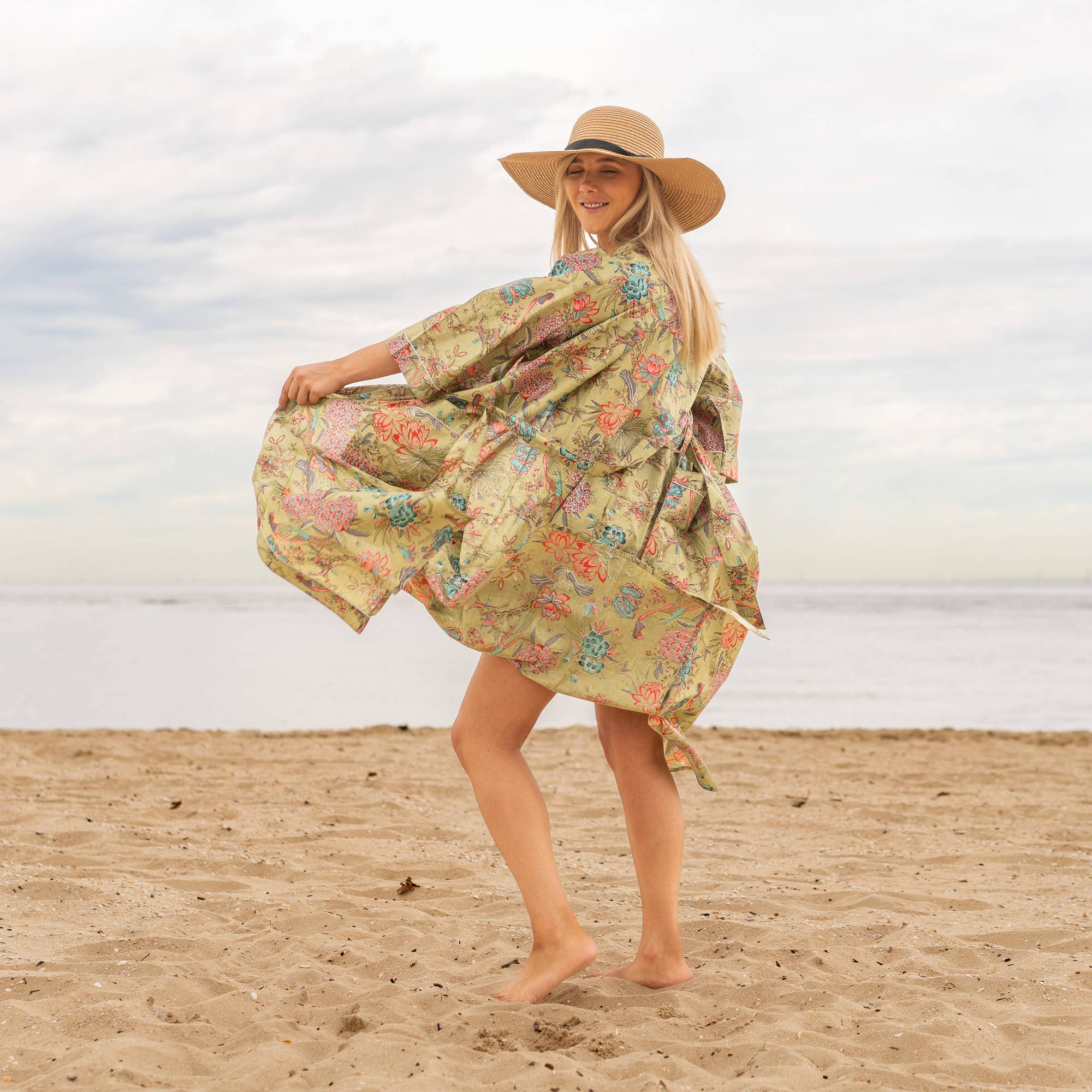 GREEN PEACOCK' Women's Cotton Kimono Robe - Exotic Style