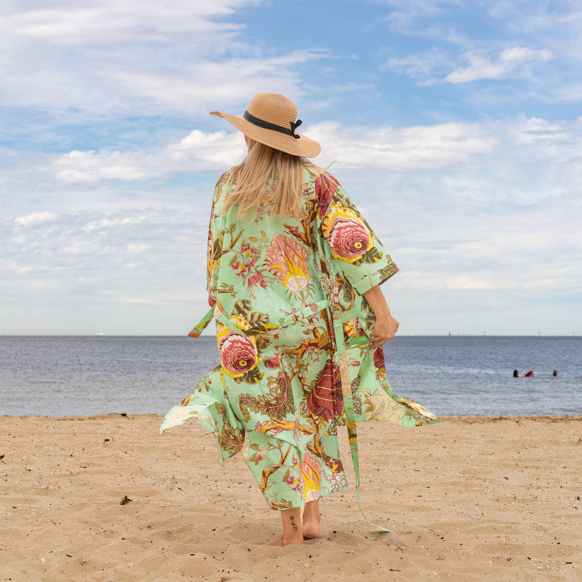 GREEN OWL' Women's Cotton Kimono Robe